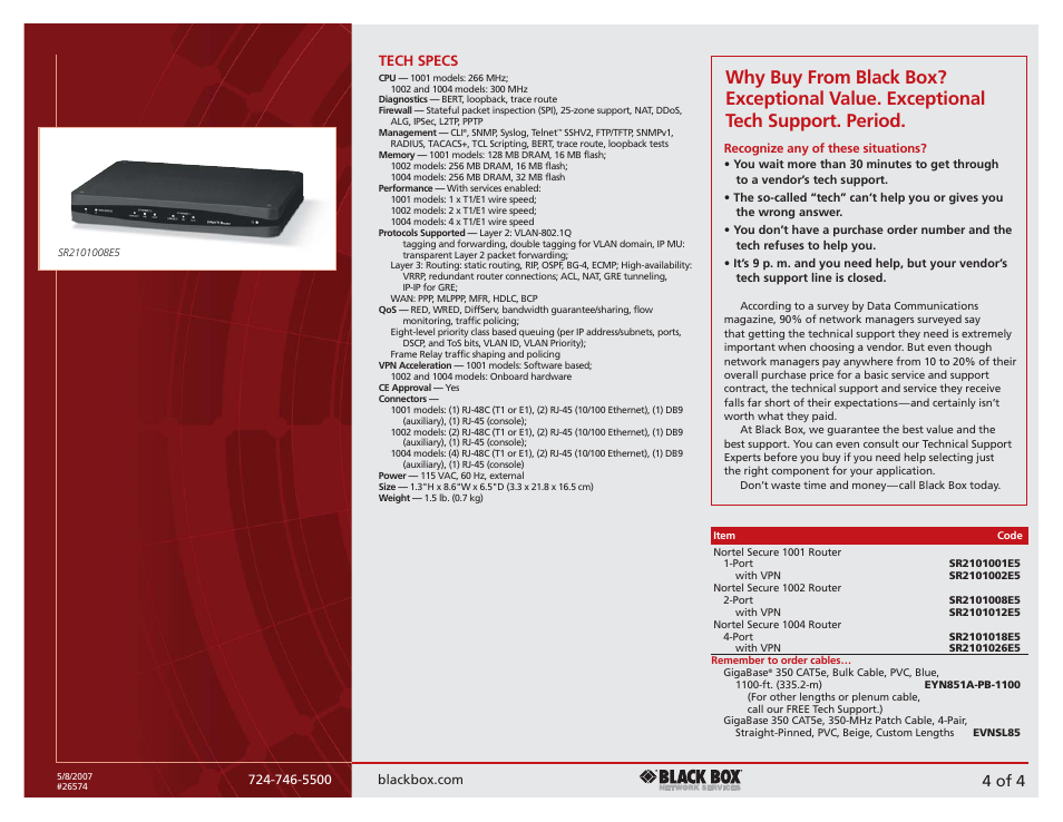 4 of 4, Tech specs | Black Box 1000 Series User Manual | Page 4 / 4