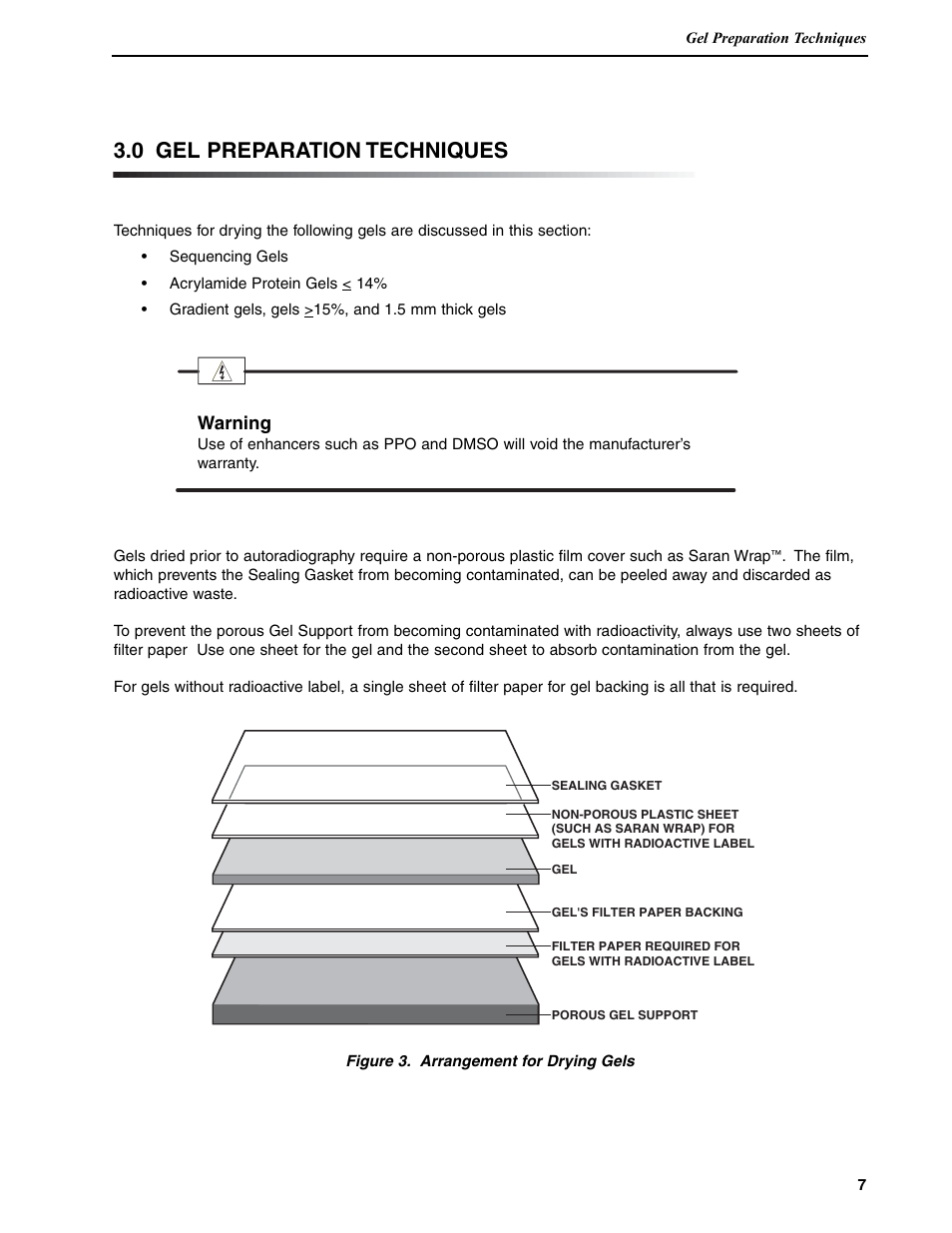 0 gel preparation techniques, Warning | Bio-Rad Model 583 Gel Drying Supports User Manual | Page 10 / 23