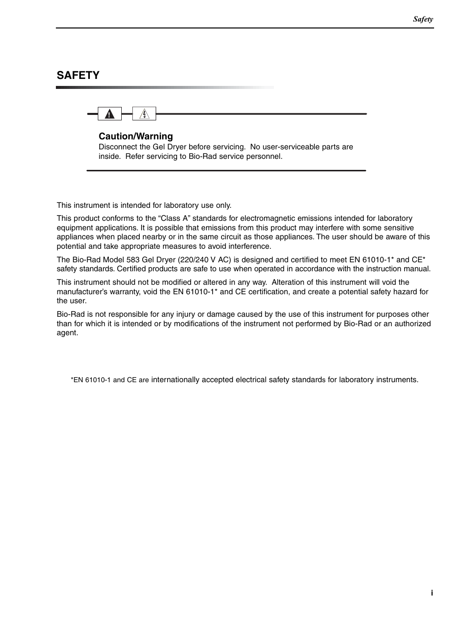 Safety | Bio-Rad Model 583 Gel Drying Supports User Manual | Page 3 / 23