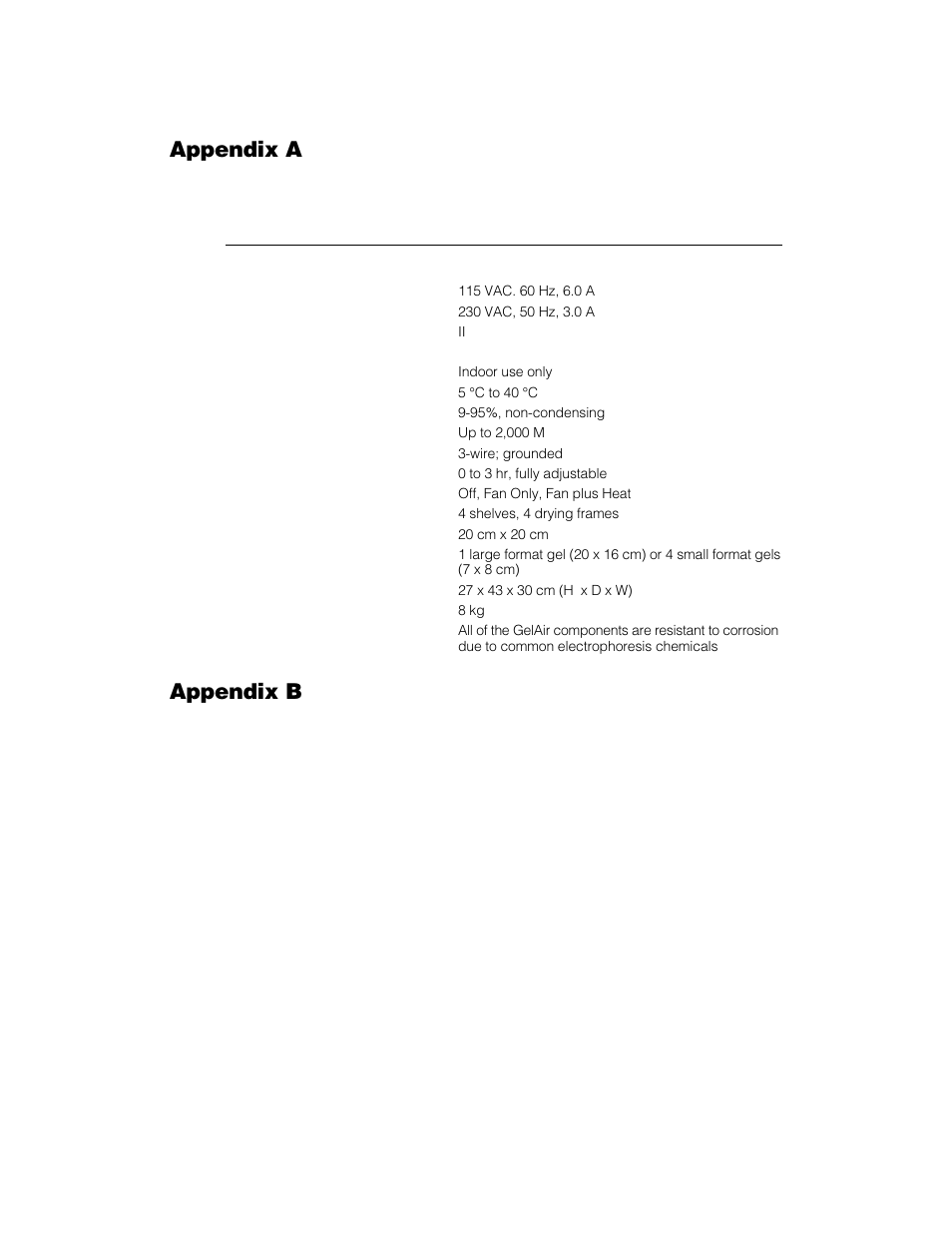 Appendix a, Appendix b | Bio-Rad GelAir Drying System User Manual | Page 14 / 16