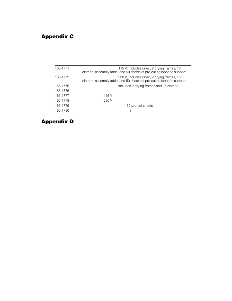 Appendix c, Appendix d | Bio-Rad GelAir Drying System User Manual | Page 15 / 16