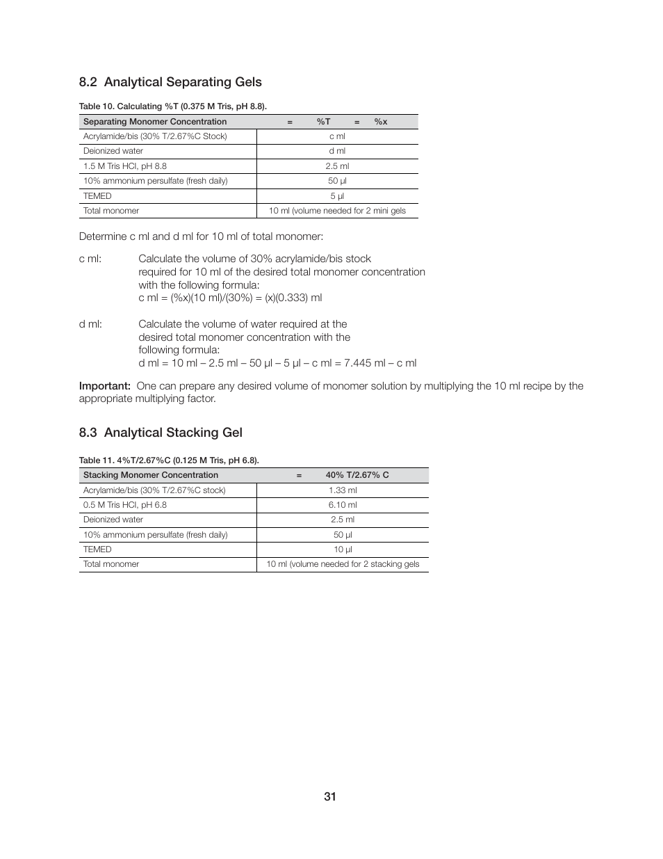 2 analytical separating gels, 3 analytical stacking gel | Bio-Rad Model 491 Prep Cell and Mini Prep Cell User Manual | Page 36 / 52