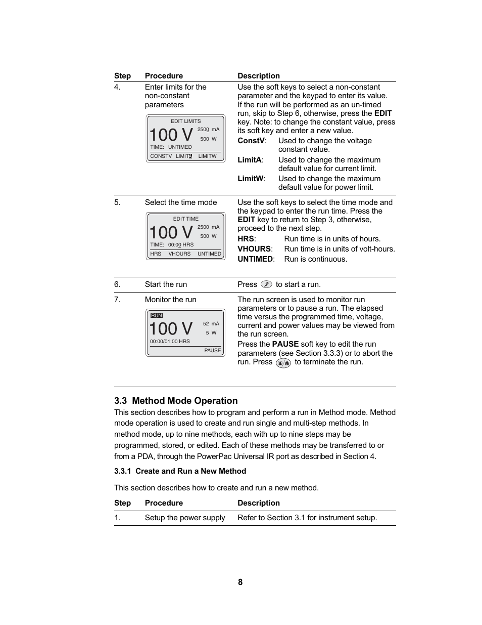 100 v, 3 method mode operation | Bio-Rad PowerPac™ Universal Power Supply User Manual | Page 14 / 36