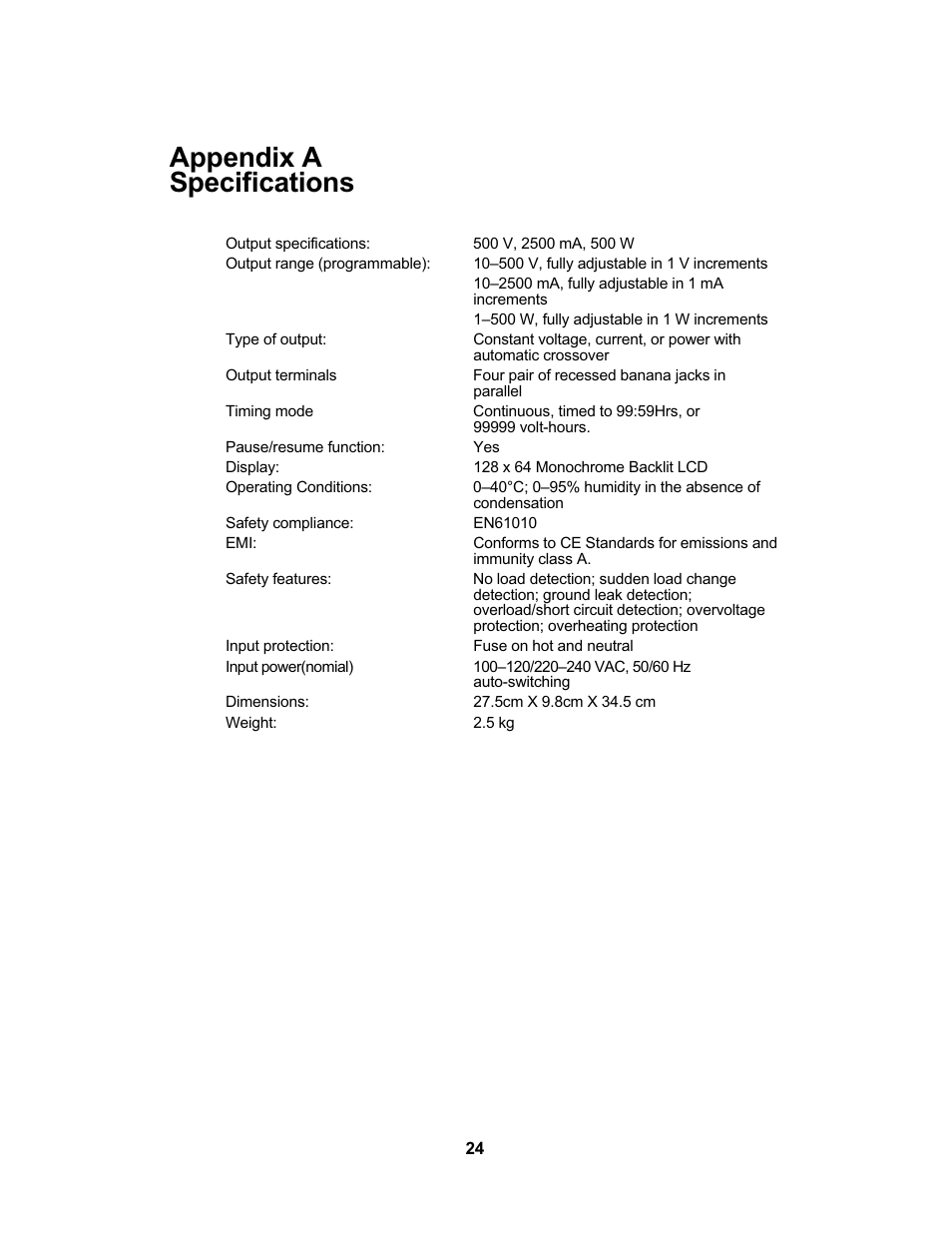 Appendix a specifications | Bio-Rad PowerPac™ Universal Power Supply User Manual | Page 30 / 36