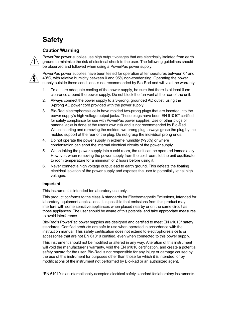 Safety | Bio-Rad PowerPac™ Universal Power Supply User Manual | Page 5 / 36