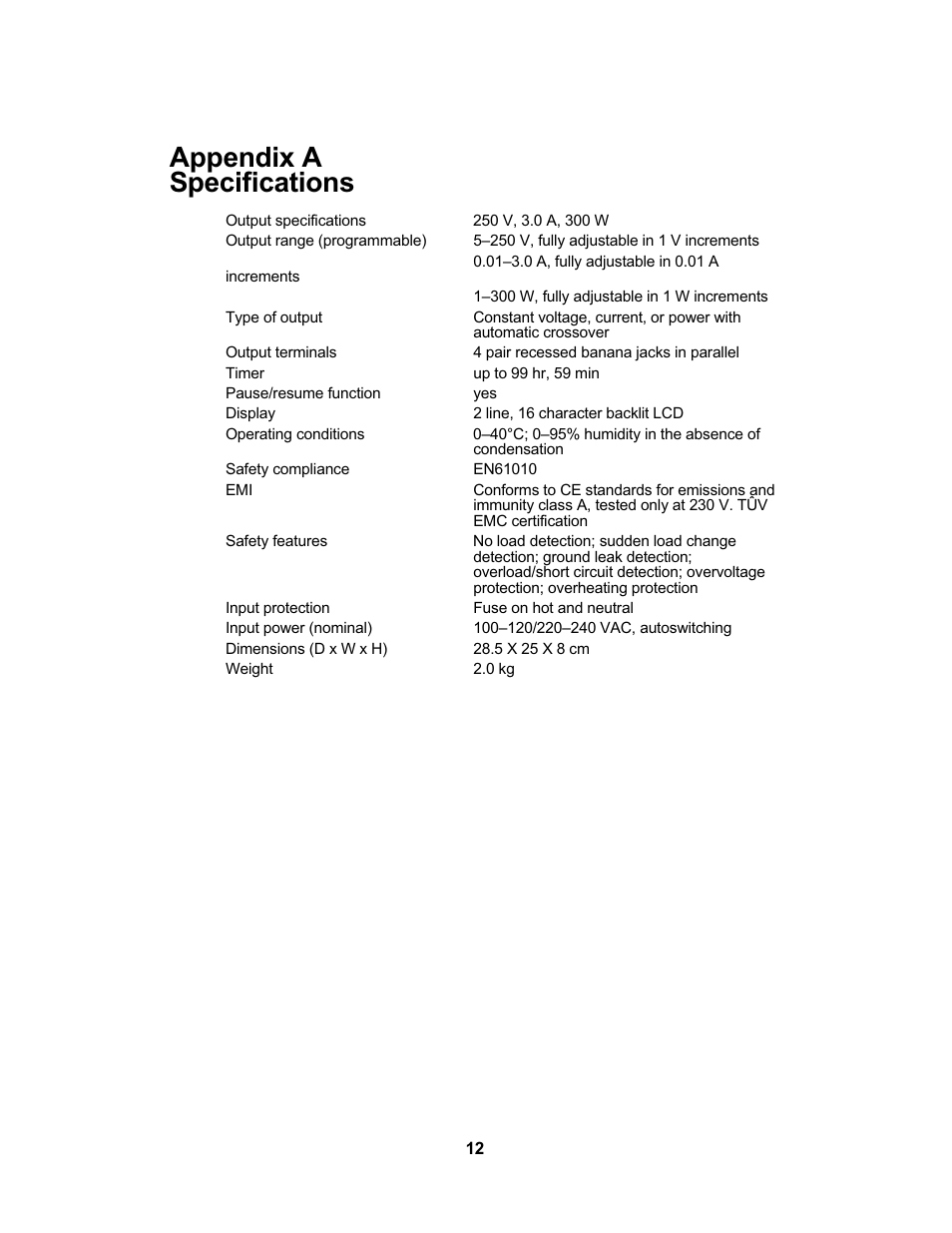 Appendix a specifications | Bio-Rad PowerPac™ HC High-Current Power Supply User Manual | Page 18 / 24