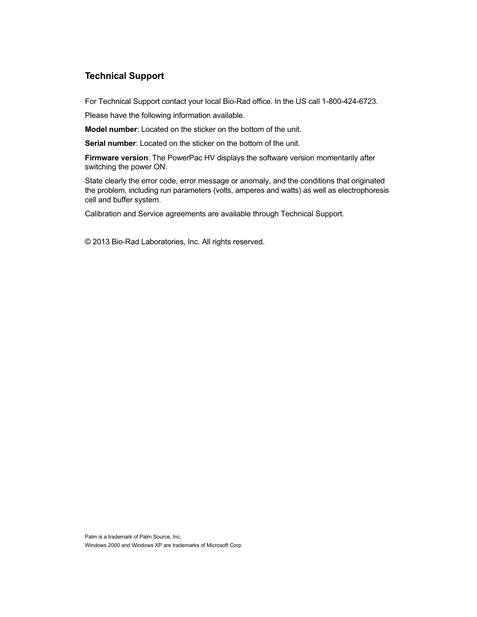 Technical support | Bio-Rad PowerPac™ HV High-Voltage Power Supply User Manual | Page 3 / 48