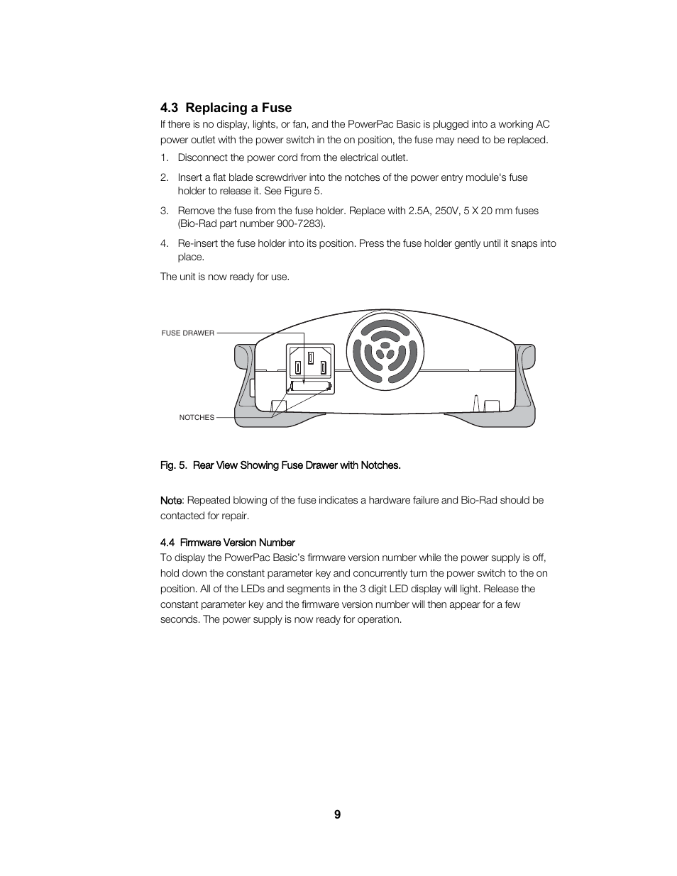 3 replacing a fuse | Bio-Rad PowerPac™ Basic Power Supply User Manual | Page 15 / 20