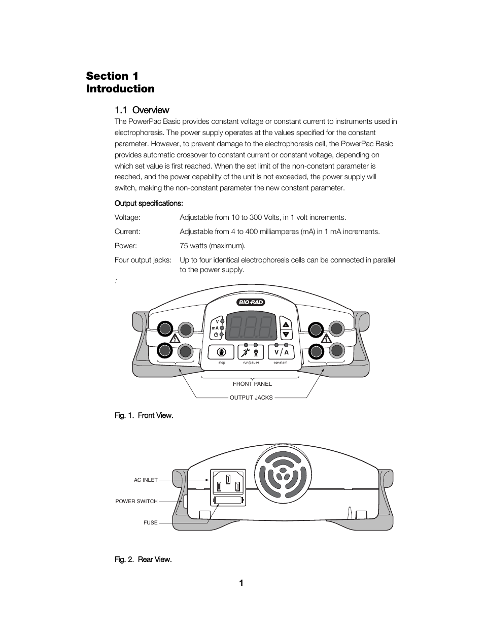 1 overview | Bio-Rad PowerPac™ Basic Power Supply User Manual | Page 7 / 20