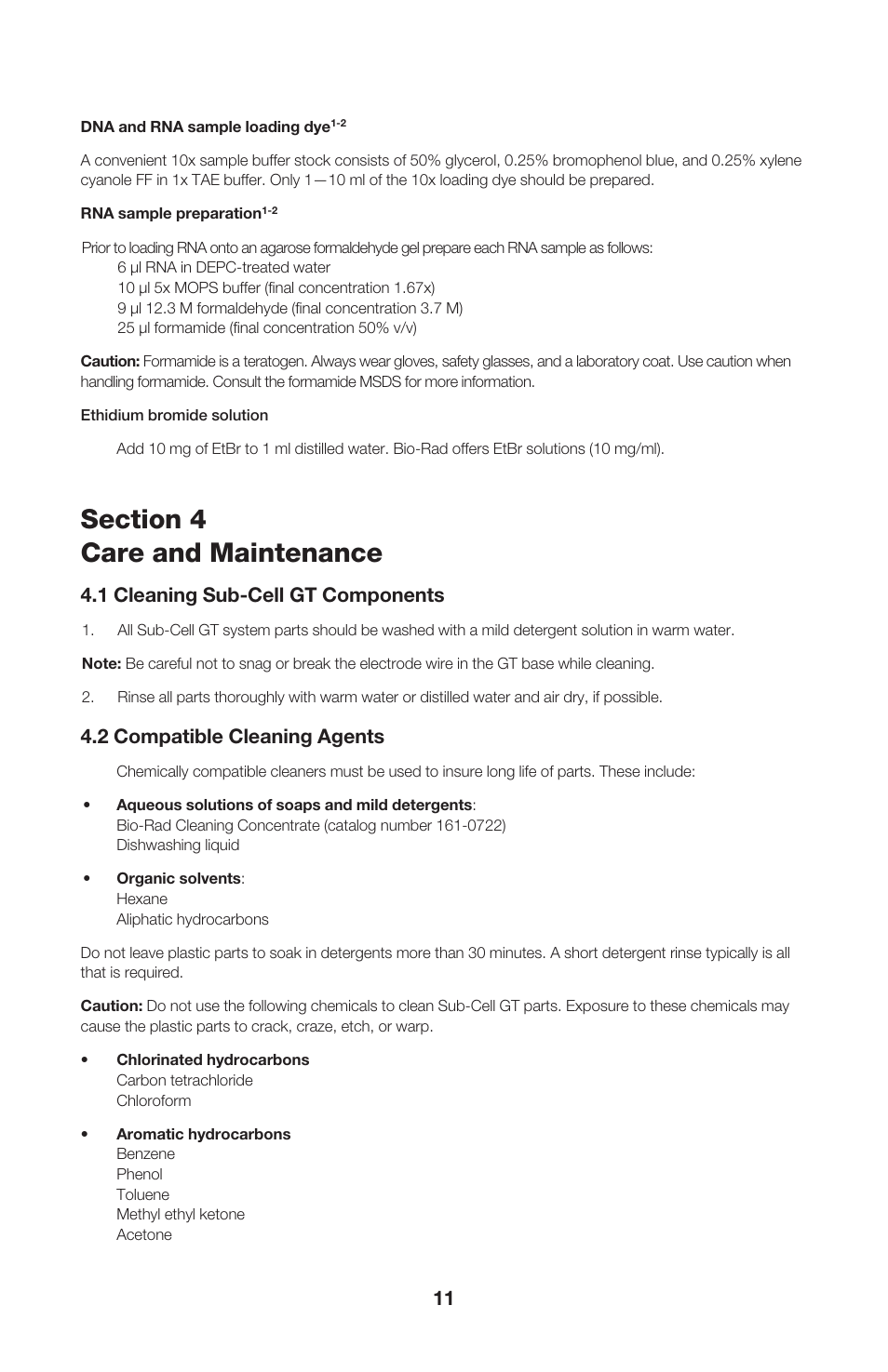 1 cleaning sub-cell gt components, 2 compatible cleaning agents | Bio-Rad ReadySub-Cell GT Cells User Manual | Page 15 / 26