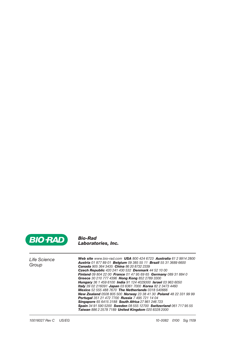 Life science group, Bio-rad laboratories, inc | Bio-Rad ReadySub-Cell GT Cells User Manual | Page 26 / 26
