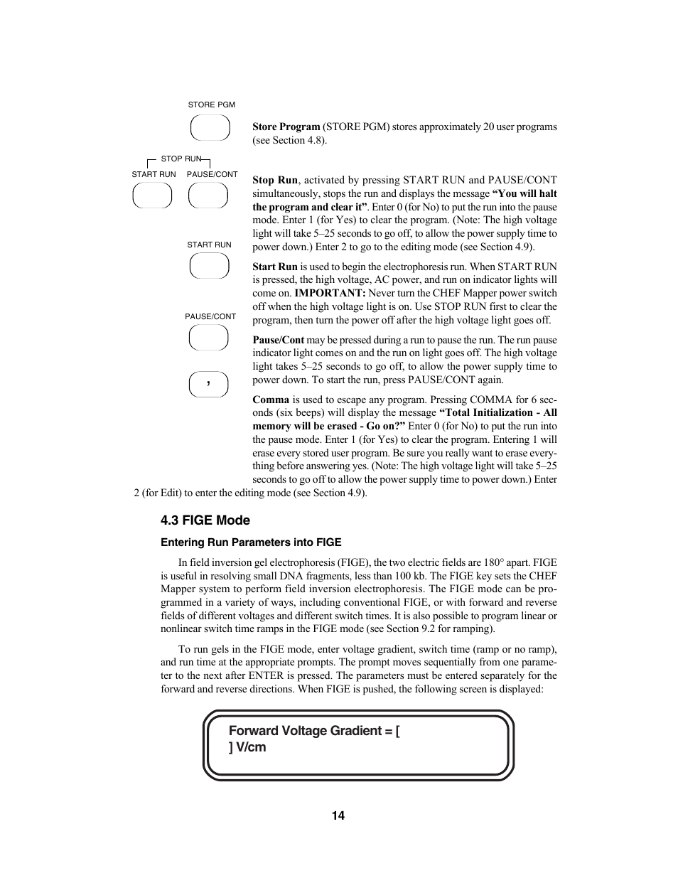 3 fige mode, Forward voltage gradient = [ ] v/cm | Bio-Rad CHEF Mapper® XA System User Manual | Page 18 / 74