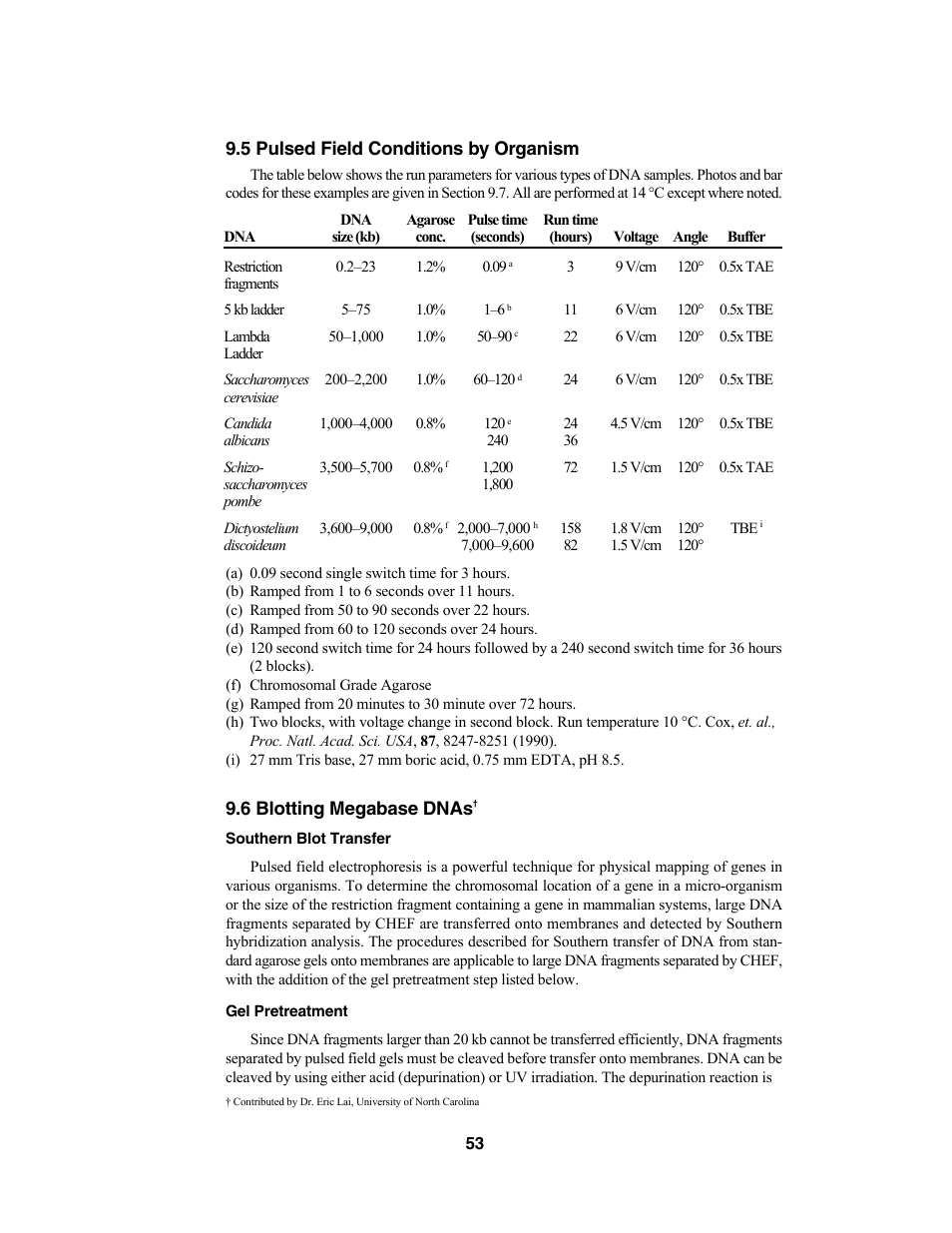 5 pulsed field conditions by organism, 6 blotting megabase dnas | Bio-Rad CHEF Mapper® XA System User Manual | Page 57 / 74