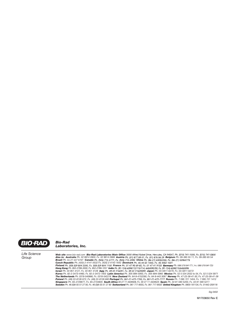 Life science group, Bio-rad laboratories, inc | Bio-Rad CHEF Mapper® XA System User Manual | Page 74 / 74