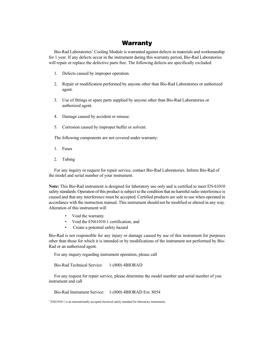 Warranty | Bio-Rad CHEF-DR II System User Manual | Page 2 / 11