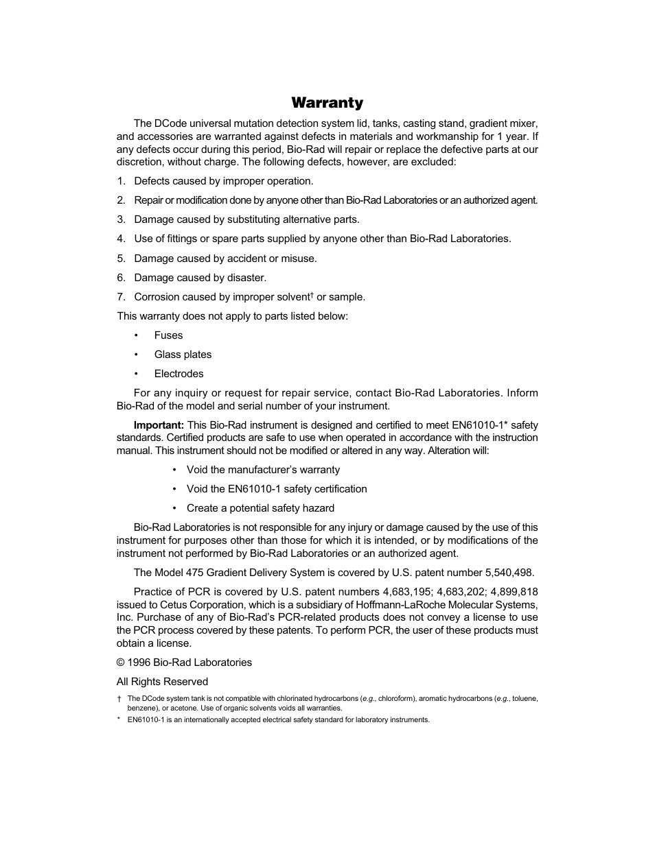 Warranty | Bio-Rad DCode™ Universal Mutation Detection System User Manual | Page 2 / 92