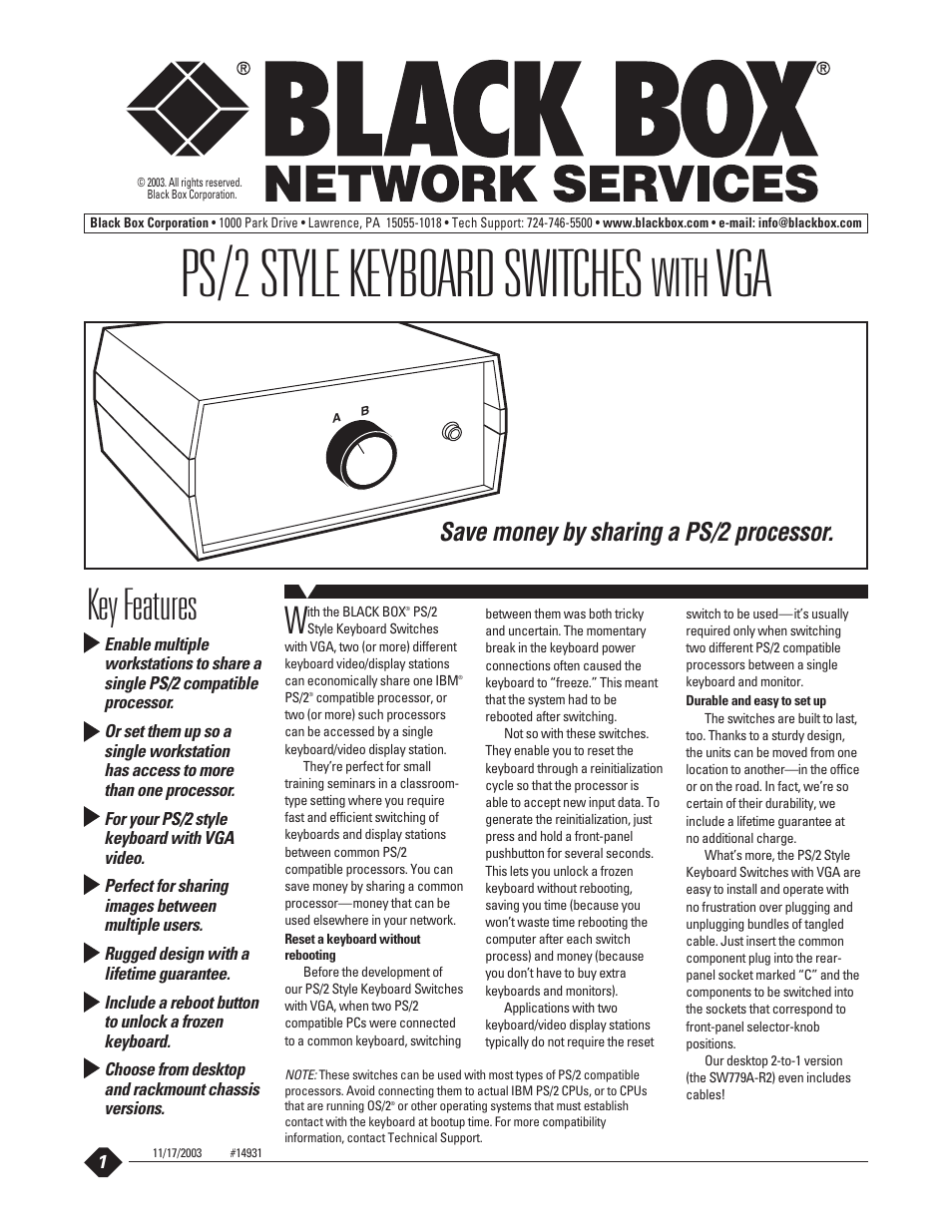 Black Box PS/2 User Manual | 2 pages