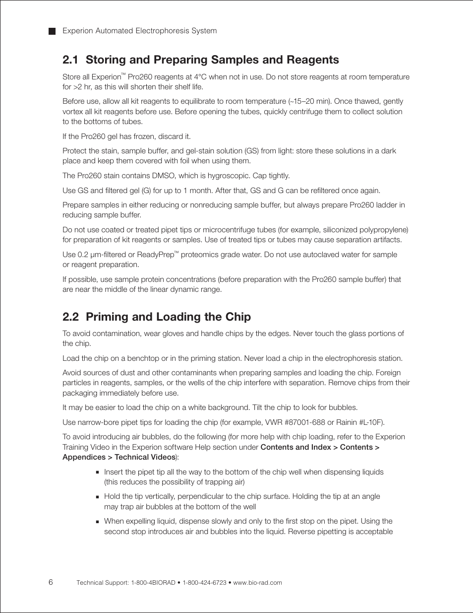 1 storing and preparing samples and reagents, 2 priming and loading the chip | Bio-Rad Experion Protein Analysis Kits User Manual | Page 10 / 68