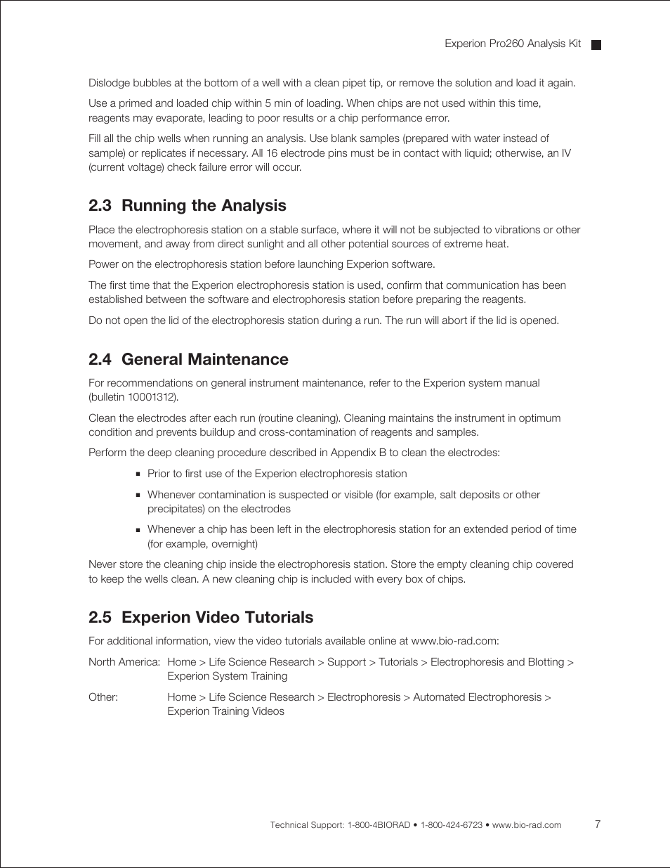 3 running the analysis, 4 general maintenance, 5 experion video tutorials | Bio-Rad Experion Protein Analysis Kits User Manual | Page 11 / 68