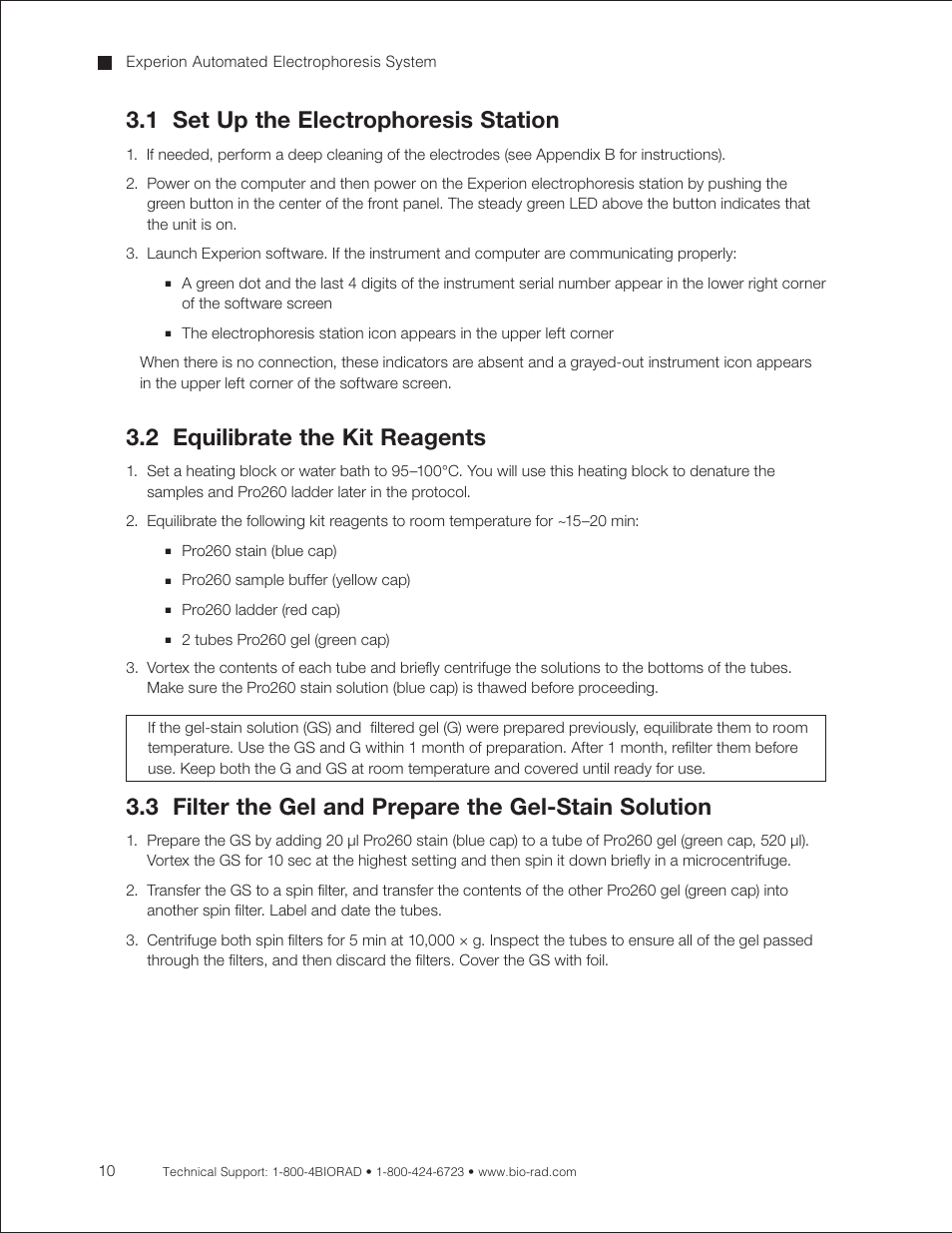 1 set up the electrophoresis station, 2 equilibrate the kit reagents | Bio-Rad Experion Protein Analysis Kits User Manual | Page 14 / 68