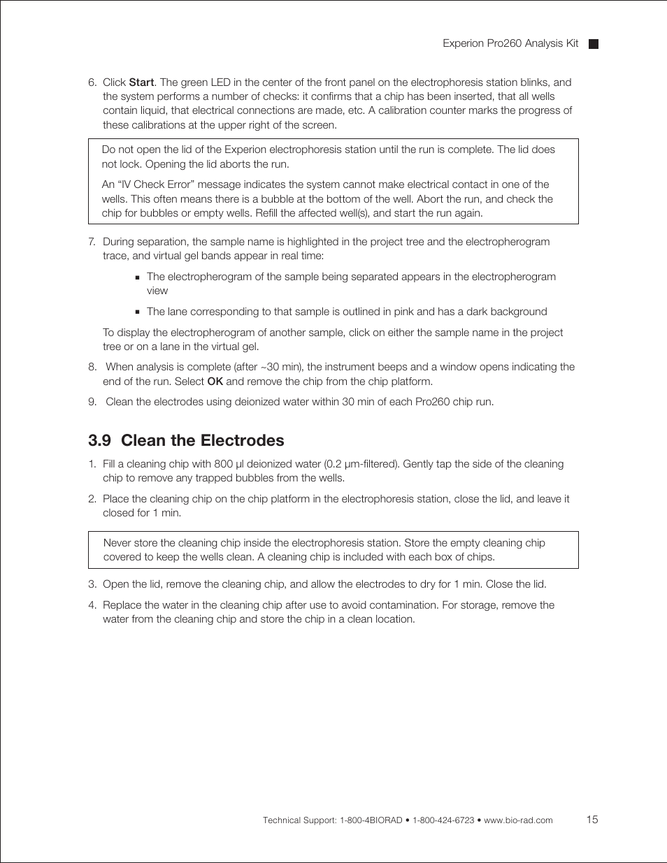 9 clean the electrodes, 10 evaluate the run | Bio-Rad Experion Protein Analysis Kits User Manual | Page 19 / 68