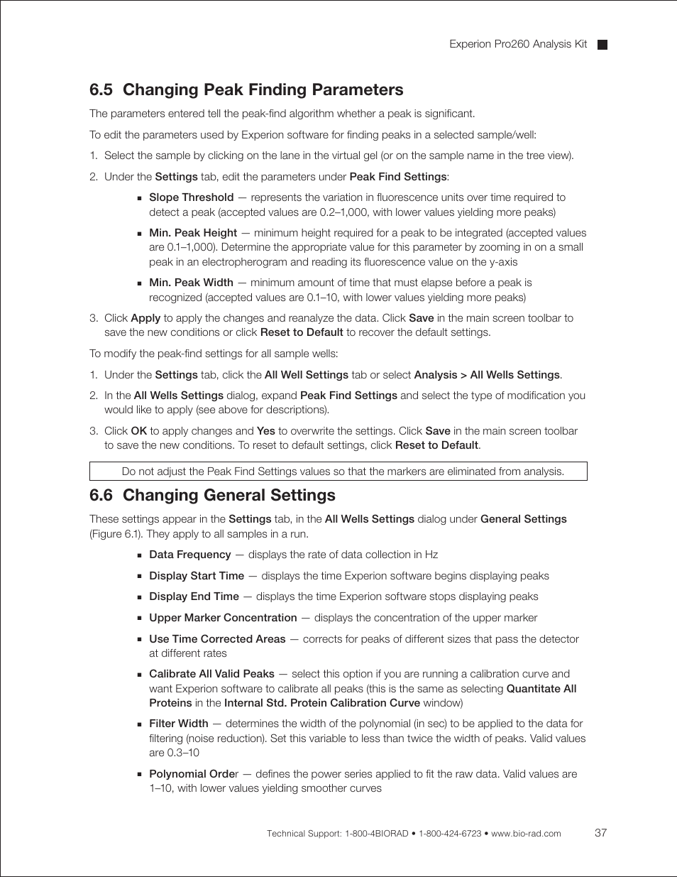5 changing peak finding parameters, 6 changing general settings | Bio-Rad Experion Protein Analysis Kits User Manual | Page 41 / 68