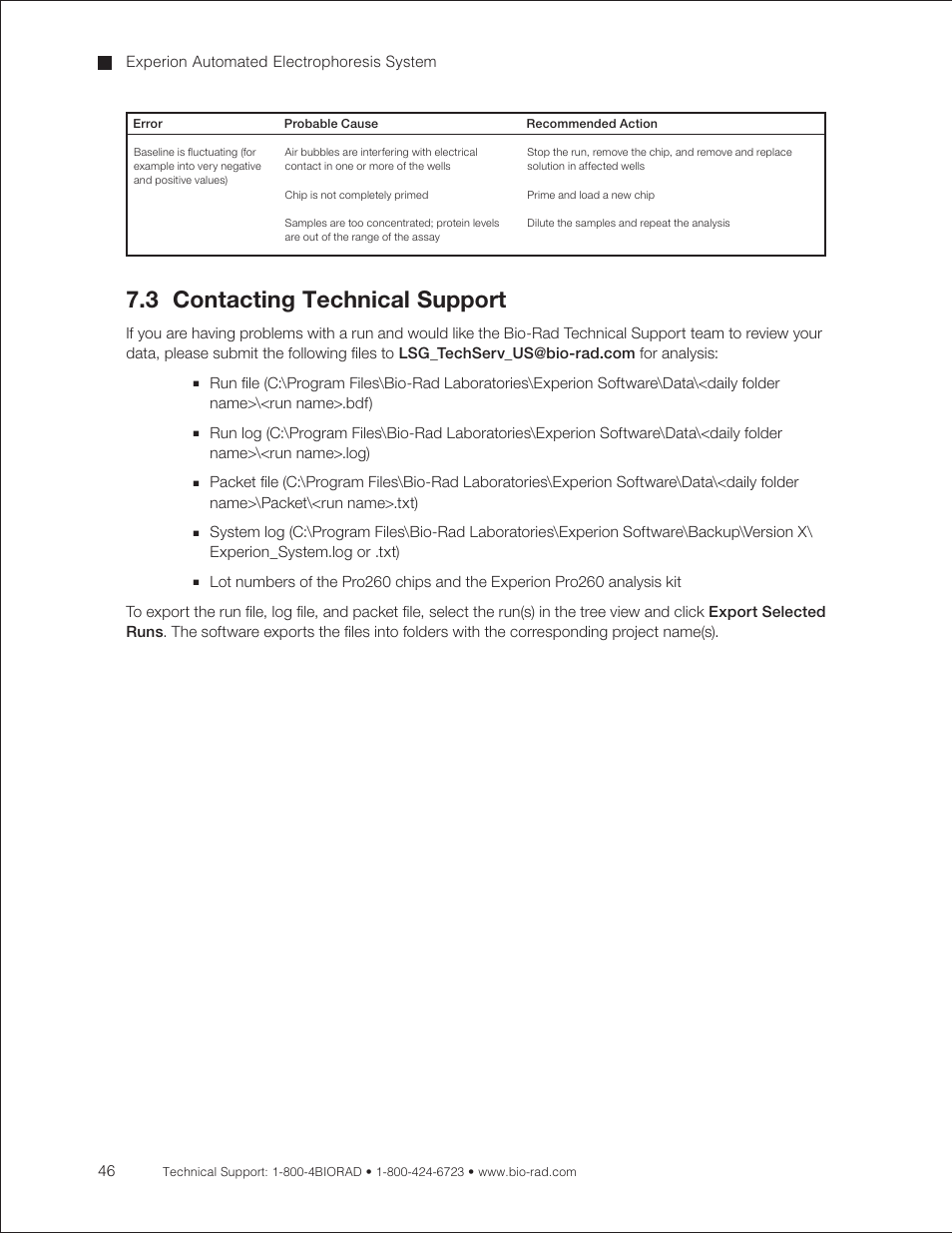 3 contacting technical support | Bio-Rad Experion Protein Analysis Kits User Manual | Page 50 / 68