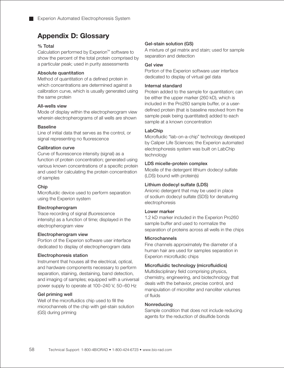 Appendix d: glossary | Bio-Rad Experion Protein Analysis Kits User Manual | Page 62 / 68