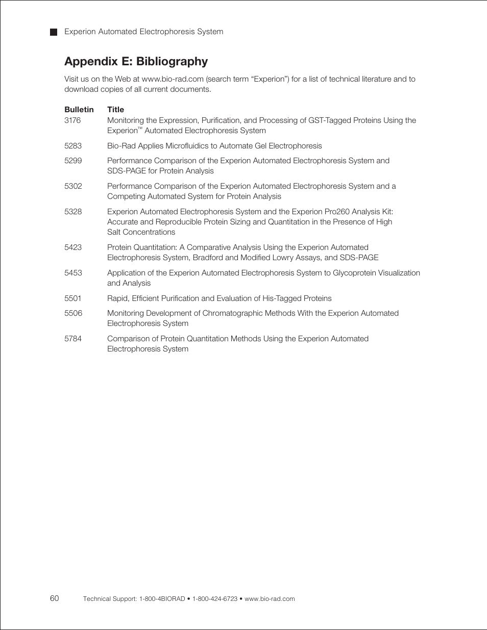 Appendix e: bibliography | Bio-Rad Experion Protein Analysis Kits User Manual | Page 64 / 68