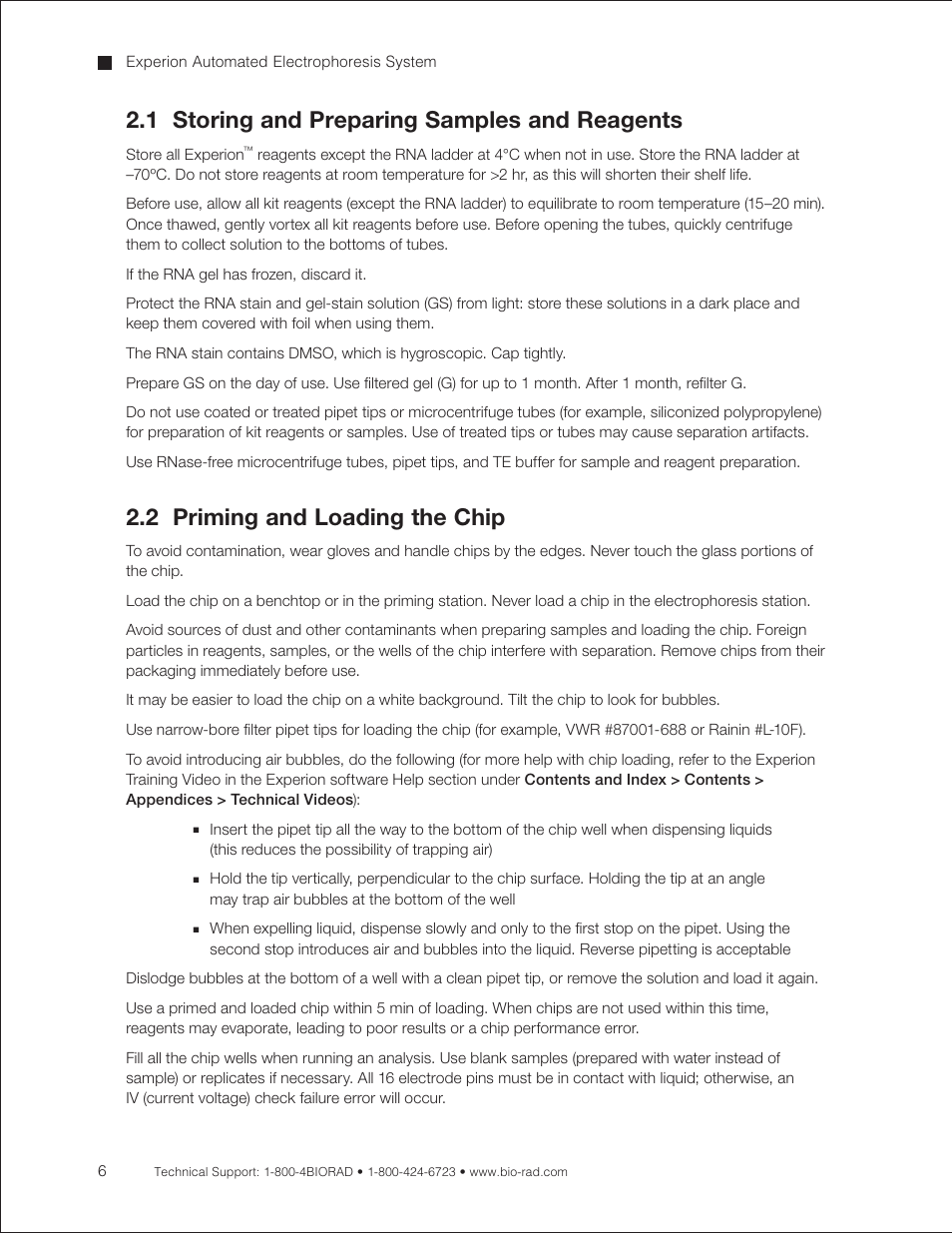 1 storing and preparing samples and reagents, 2 priming and loading the chip | Bio-Rad Experion RNA Analysis Kits User Manual | Page 10 / 64