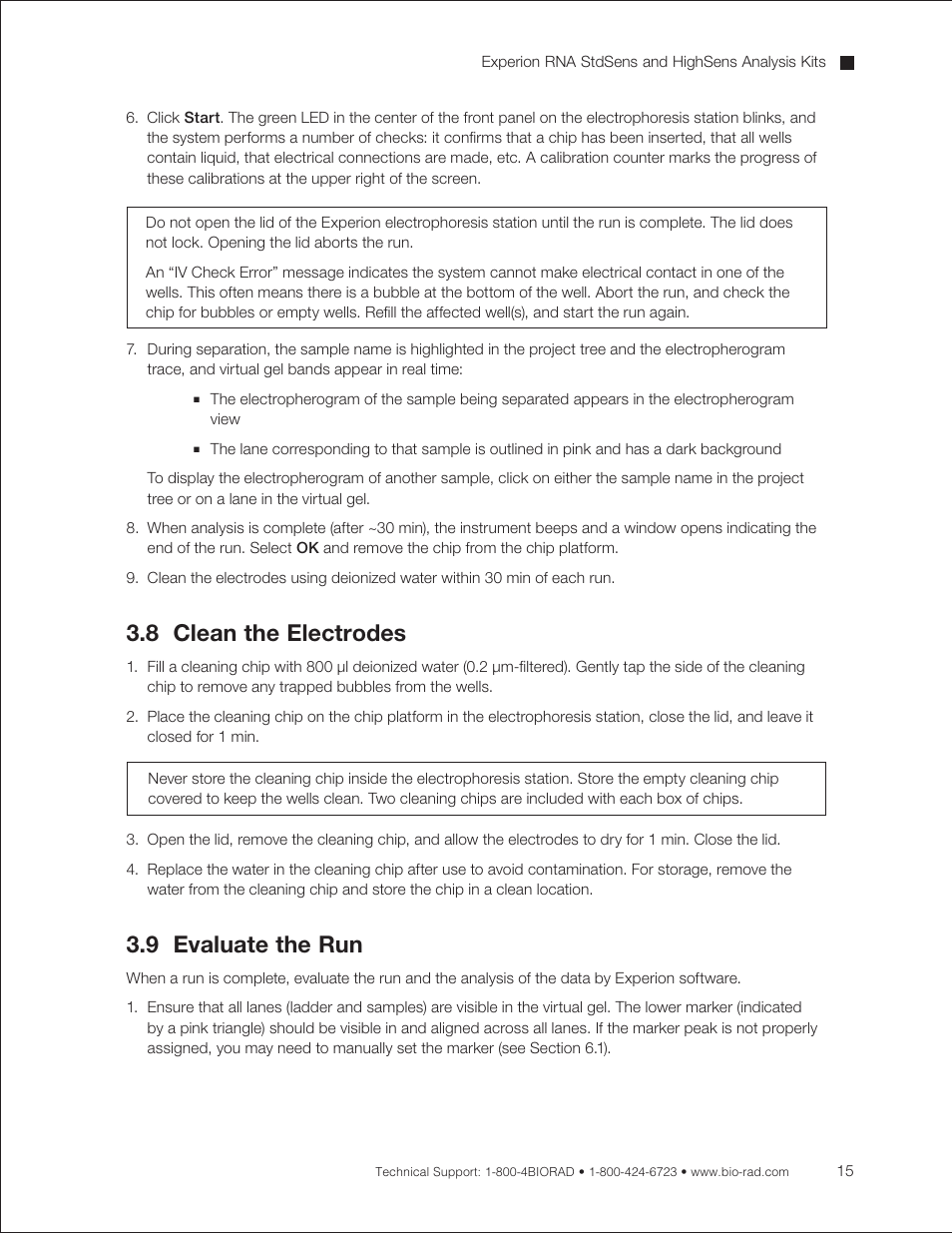 8 clean the electrodes, 9 evaluate the run | Bio-Rad Experion RNA Analysis Kits User Manual | Page 19 / 64