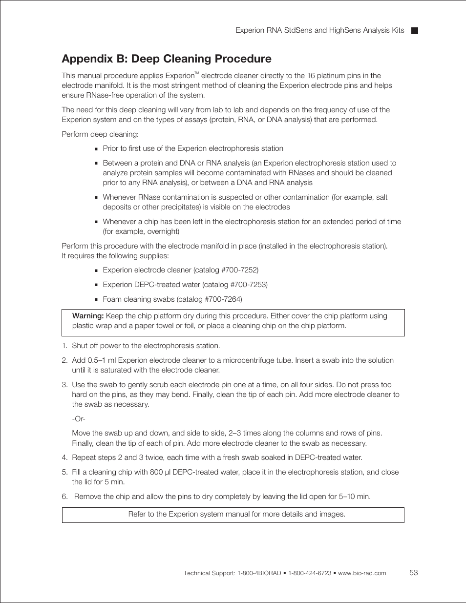 Appendix b: deep cleaning procedure | Bio-Rad Experion RNA Analysis Kits User Manual | Page 57 / 64