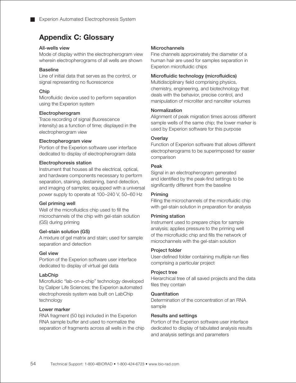 Appendix c: glossary | Bio-Rad Experion RNA Analysis Kits User Manual | Page 58 / 64