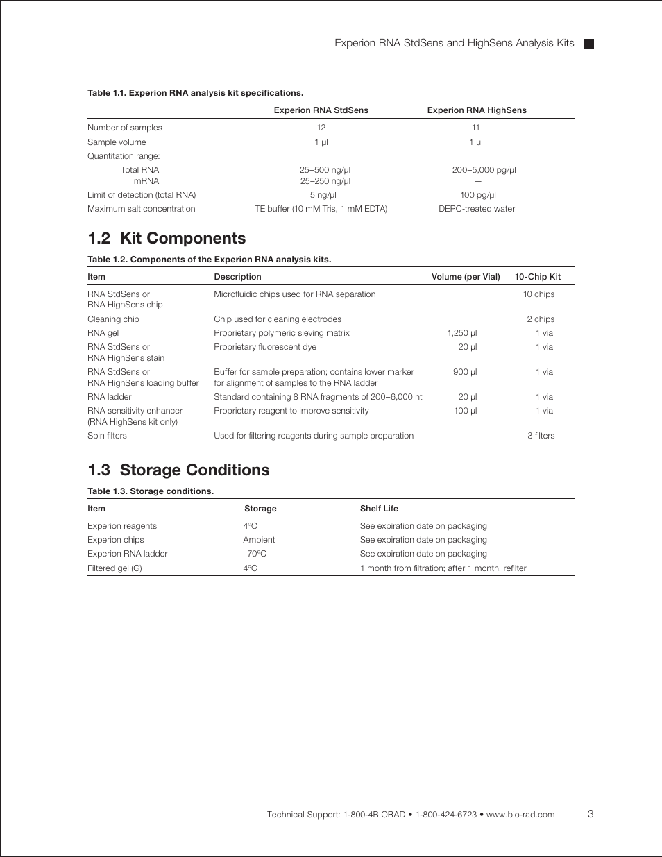 2 kit components, 3 storage conditions | Bio-Rad Experion RNA Analysis Kits User Manual | Page 7 / 64