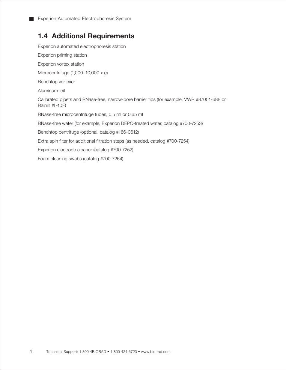 4 additional requirements | Bio-Rad Experion RNA Analysis Kits User Manual | Page 8 / 64