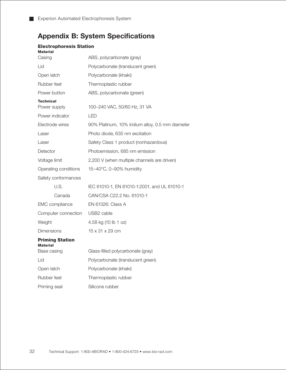 Appendix b: system specifications | Bio-Rad Experion DNA Analysis Kits User Manual | Page 36 / 44