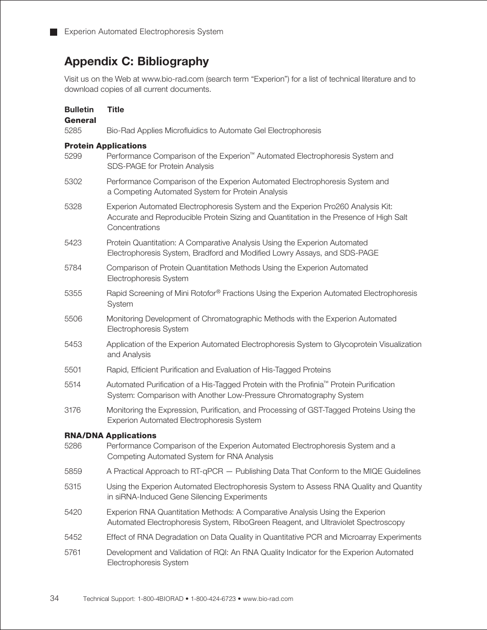 Appendix c: bibliography | Bio-Rad Experion DNA Analysis Kits User Manual | Page 38 / 44