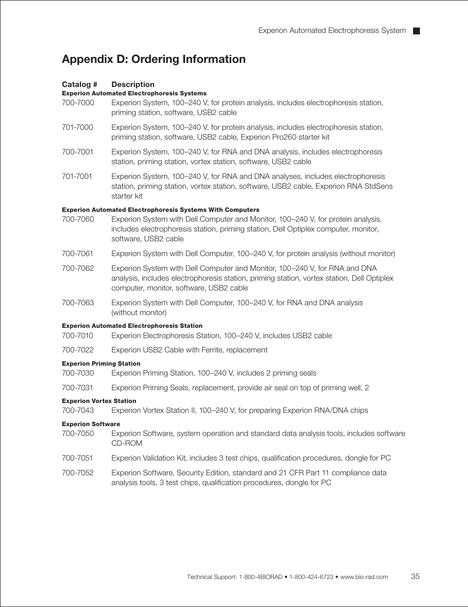 Appendix d: ordering information | Bio-Rad Experion DNA Analysis Kits User Manual | Page 39 / 44