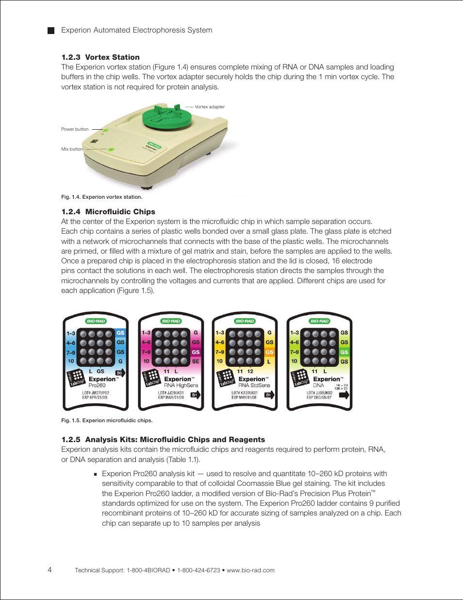 3 vortex station, 4 microfluidic chips, 5 analysis kits: microfluidic chips and reagents | Bio-Rad Experion DNA Analysis Kits User Manual | Page 8 / 44