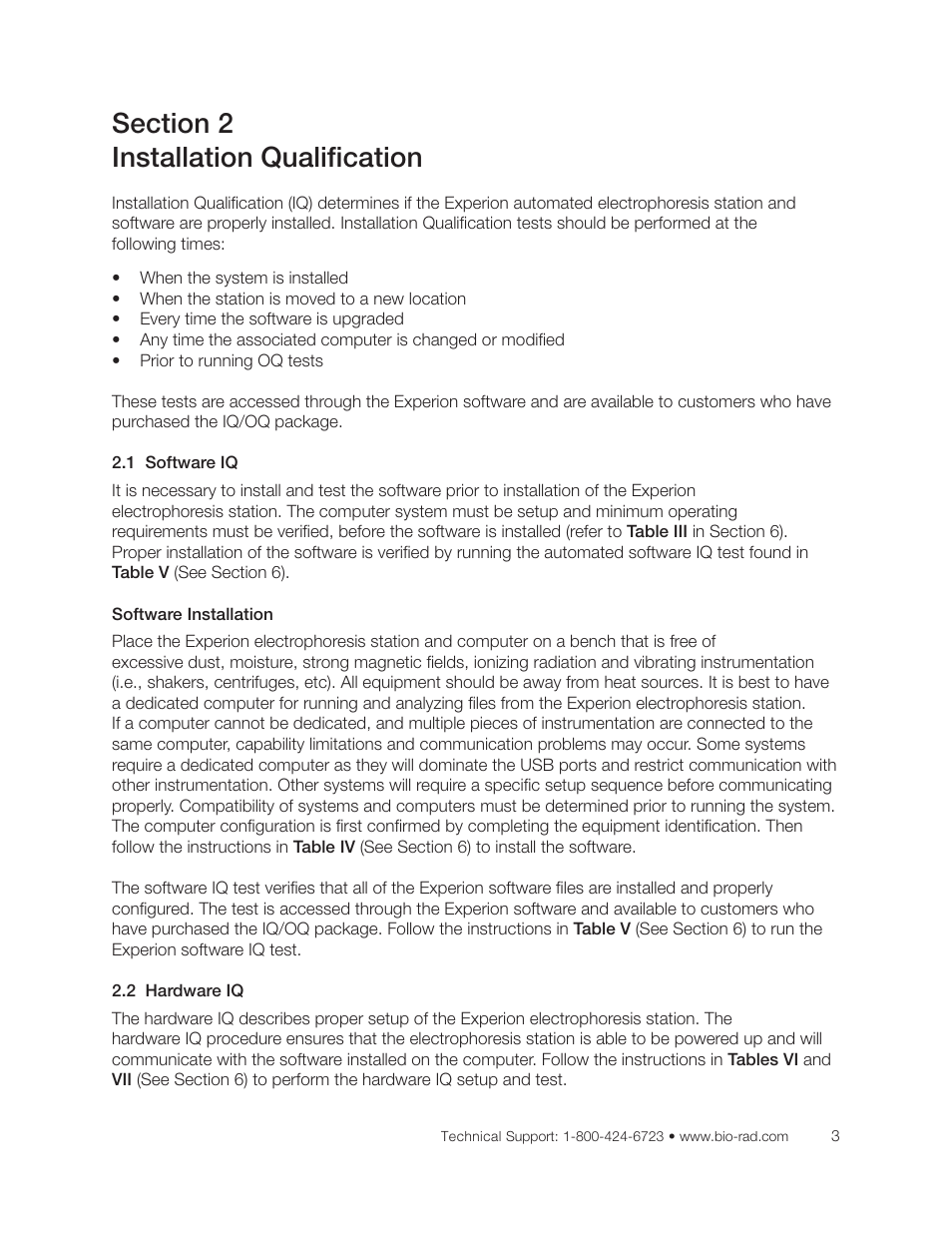 Section 2 installation qualification (iq), 1 software iq 2.2 hardware iq | Bio-Rad Experion DNA Analysis Kits User Manual | Page 11 / 36