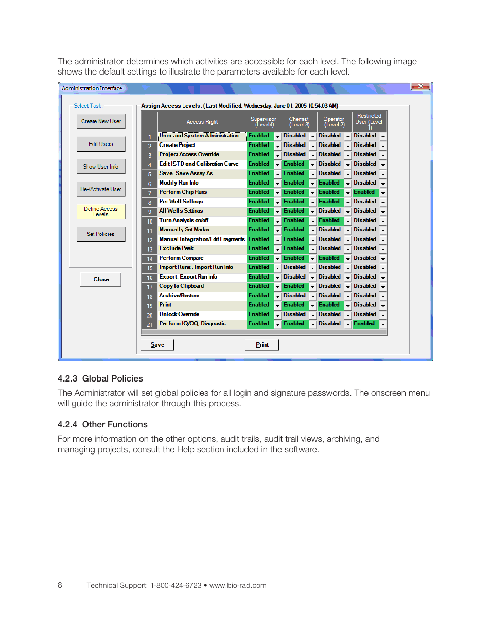 3 global policies 4.2.4 other functions | Bio-Rad Experion DNA Analysis Kits User Manual | Page 16 / 36