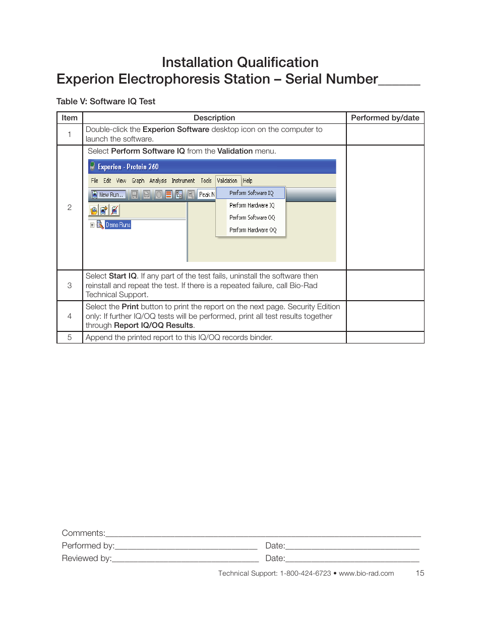 Table v: software iq test | Bio-Rad Experion DNA Analysis Kits User Manual | Page 23 / 36