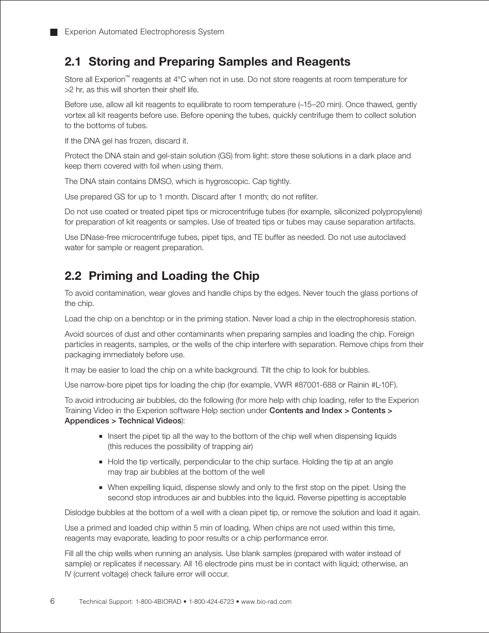 1 storing and preparing samples and reagents, 2 priming and loading the chip | Bio-Rad Experion DNA Analysis Kits User Manual | Page 10 / 60