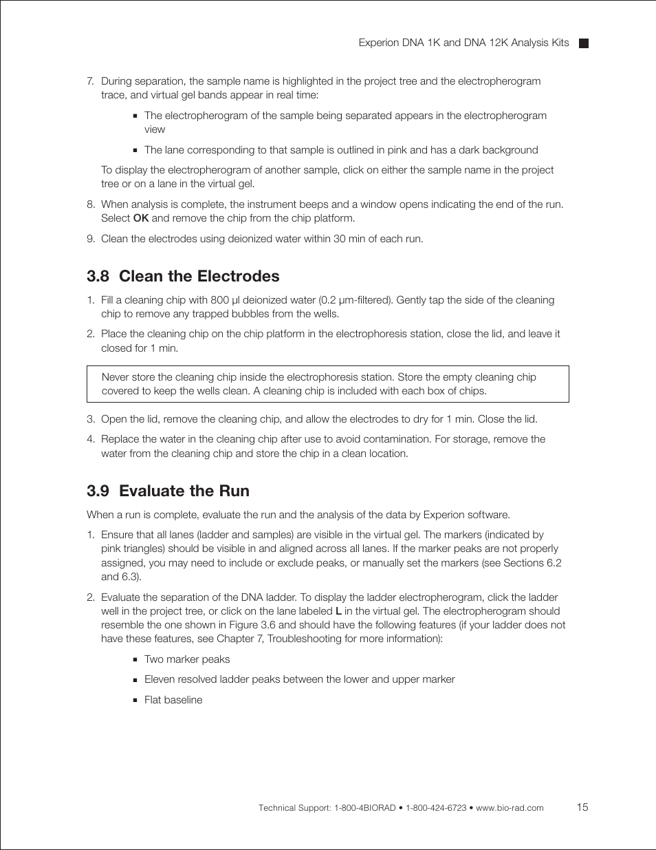 8 clean the electrodes, 9 evaluate the run | Bio-Rad Experion DNA Analysis Kits User Manual | Page 19 / 60