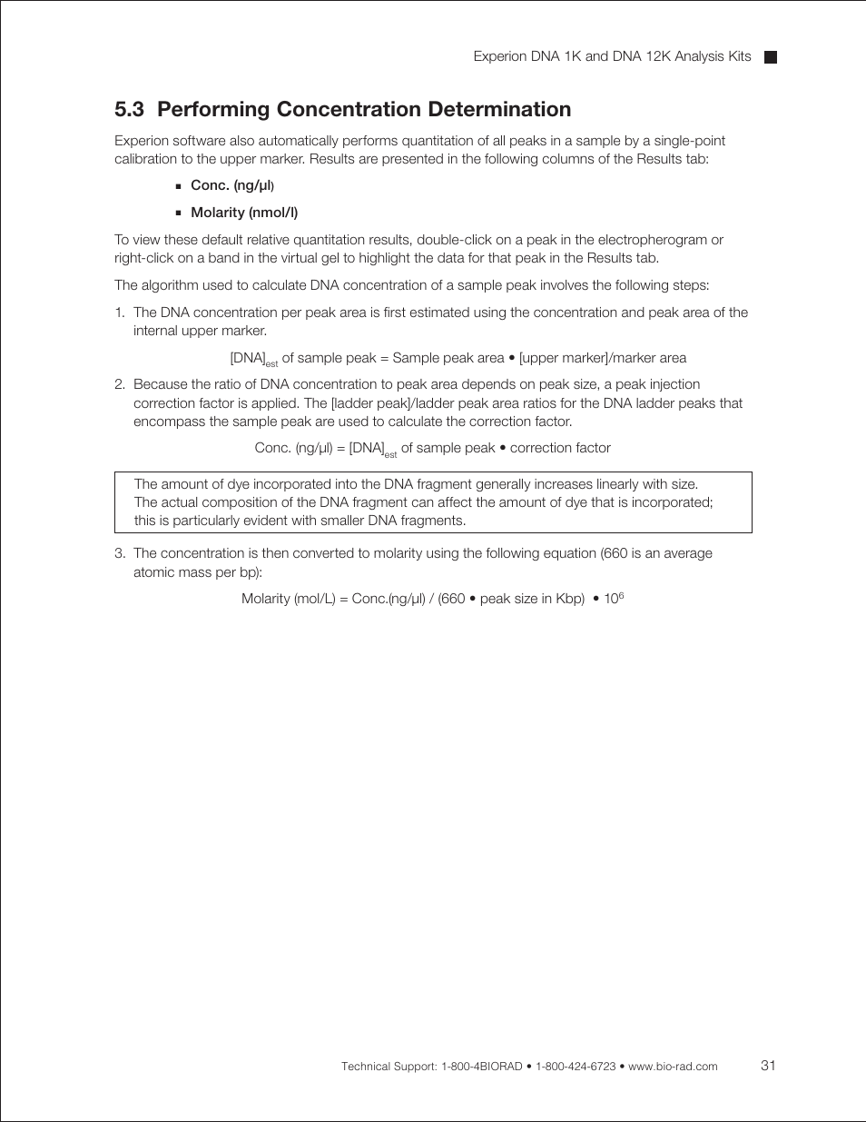 3 performing concentration determination | Bio-Rad Experion DNA Analysis Kits User Manual | Page 35 / 60