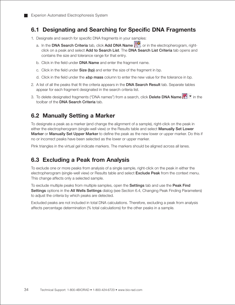 2 manually setting a marker, 3 excluding a peak from analysis | Bio-Rad Experion DNA Analysis Kits User Manual | Page 38 / 60