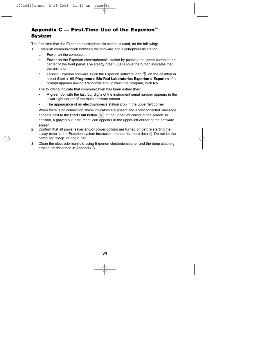 Appendix c — first-time use of the experion, System | Bio-Rad Experion Protein Analysis Kits User Manual | Page 38 / 40