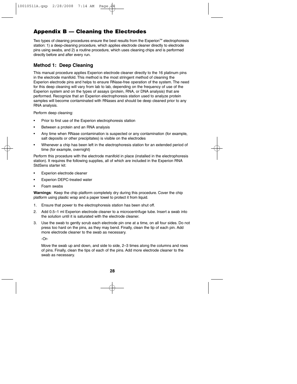Appendix b — cleaning the electrodes | Bio-Rad Experion Protein Analysis Kits User Manual | Page 32 / 38
