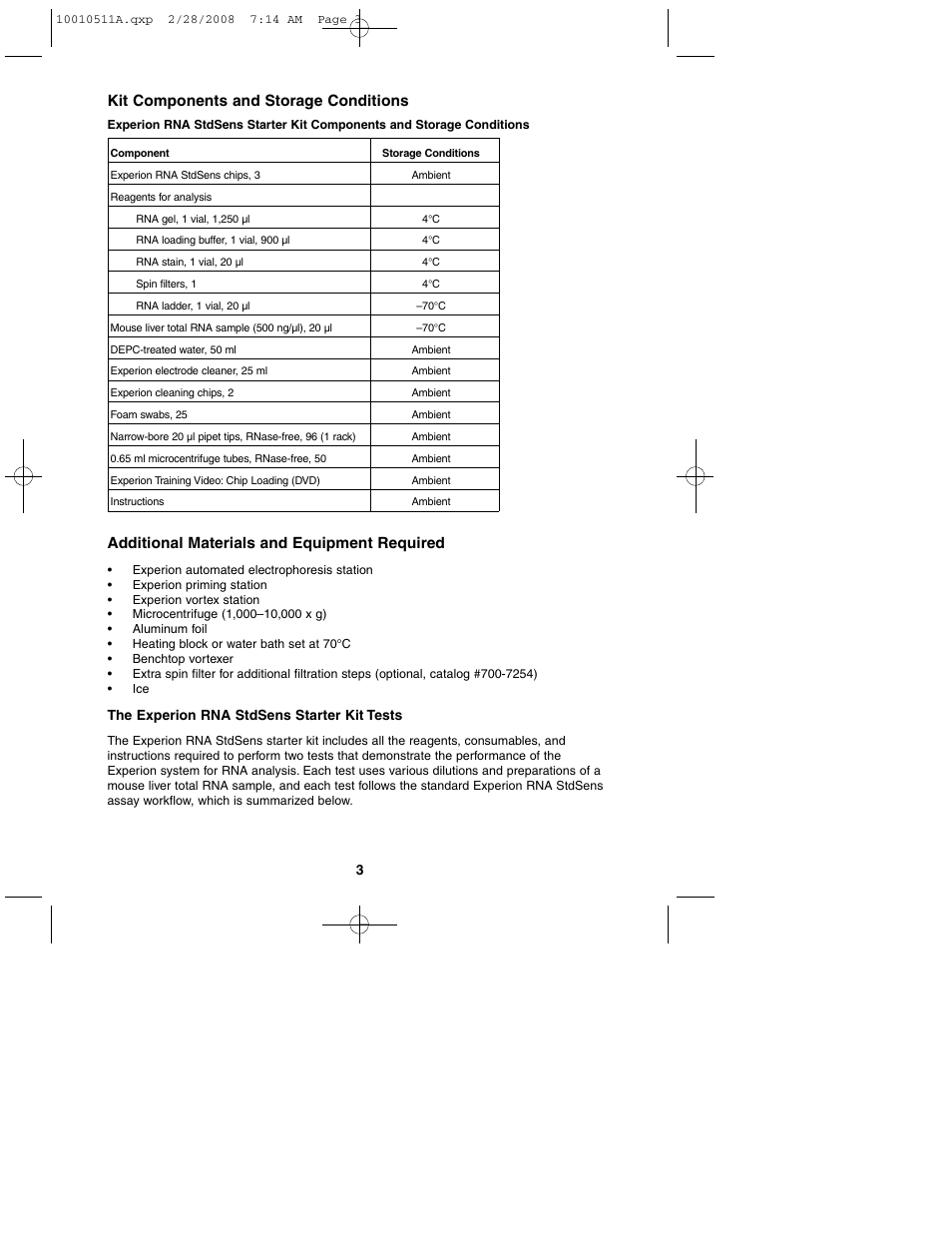 Kit components and storage conditions, Additional materials and equipment required | Bio-Rad Experion Protein Analysis Kits User Manual | Page 7 / 38