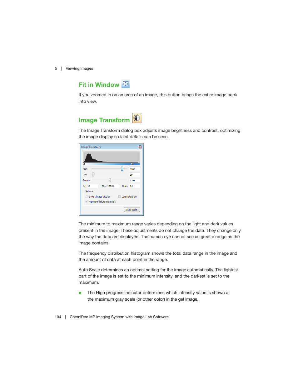 Fit in window, Image transform, Fit in window image transform | Bio-Rad Image Lab™ Software User Manual | Page 104 / 260
